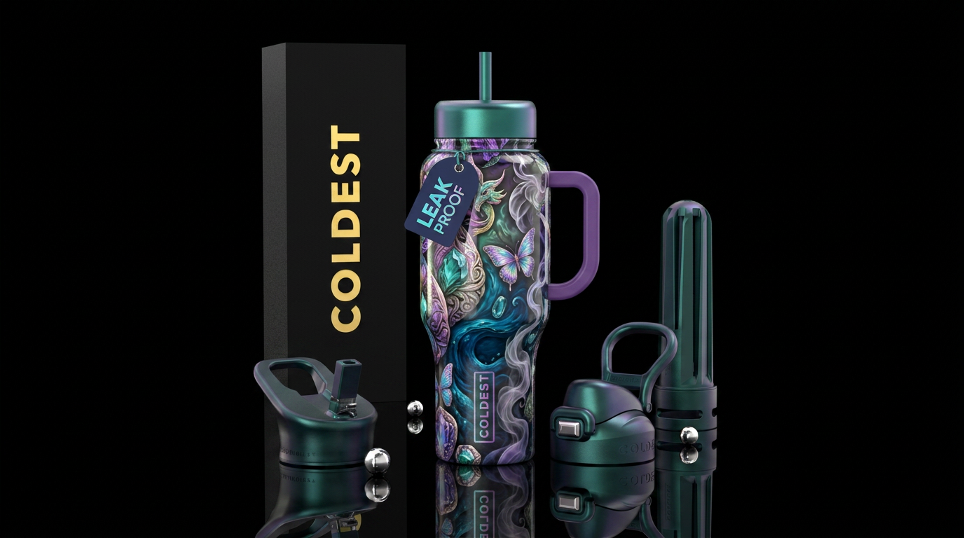mythical, irridescent, butterfly, gemstone, ocean,... water bottle design