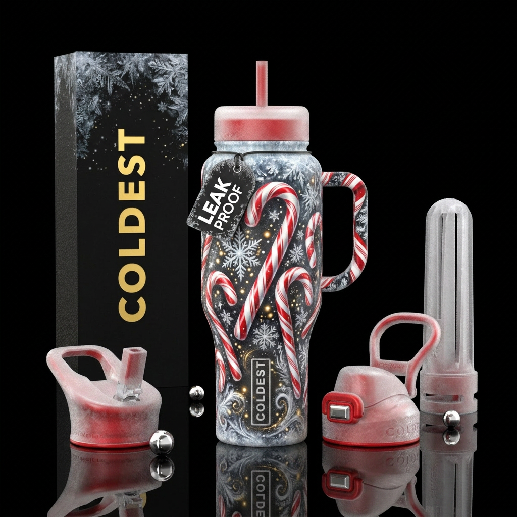 Frosted Candy Cane water bottle design