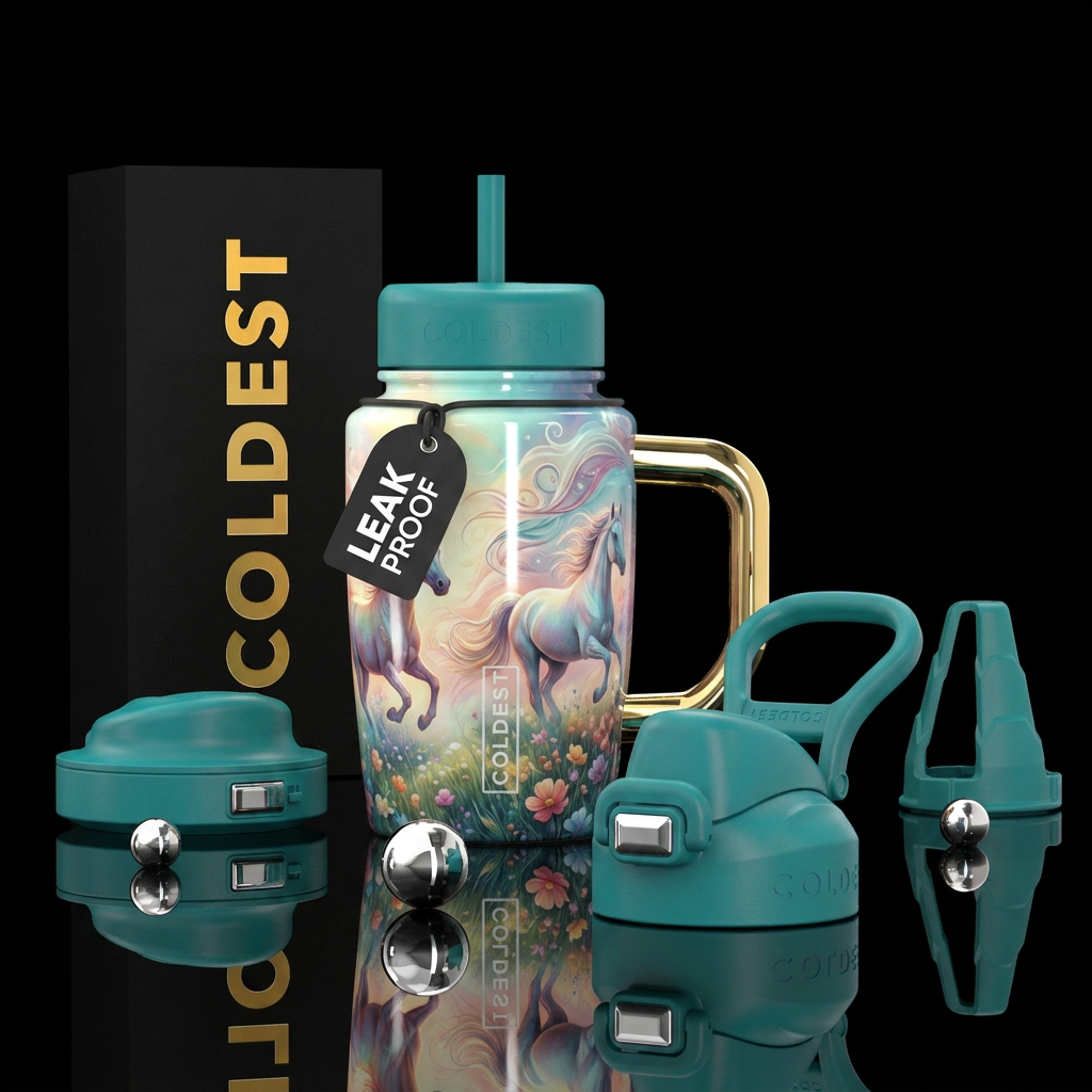 Horses, wisps, flower fields, flowy, dream like water bottle design