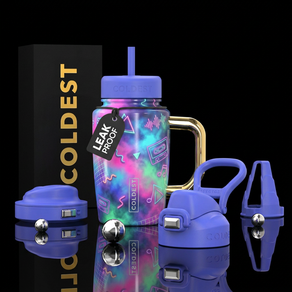 1980’s, retro, neon, awesome, music, mist water bottle design