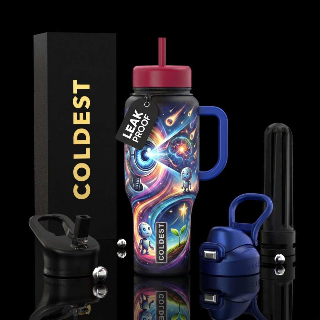 Consciousness, open, robot, world ending, meteorit... water bottle design