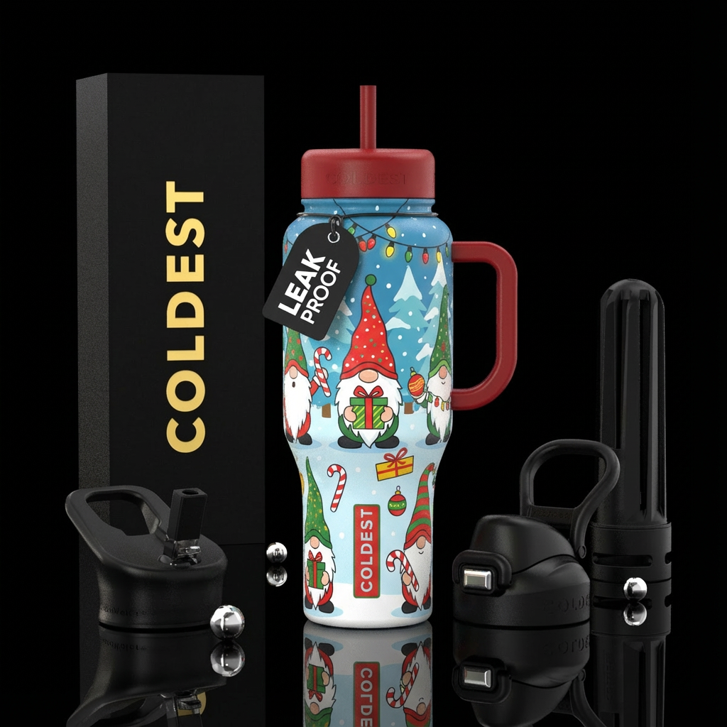 Gnome for the holidays water bottle design