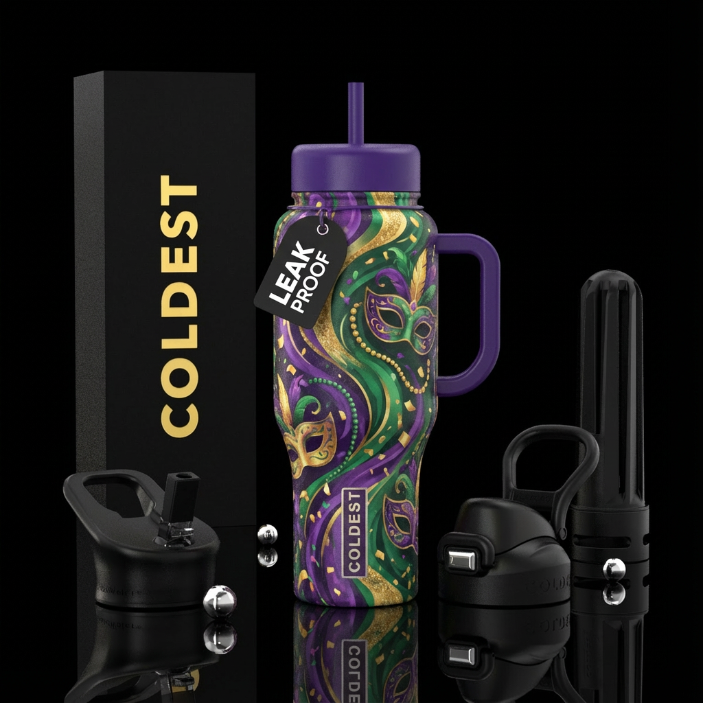 Mardi Grad water bottle design