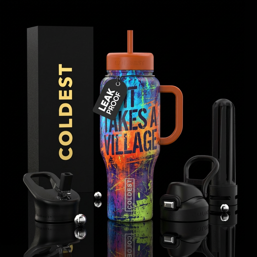 It takes a village water bottle design
