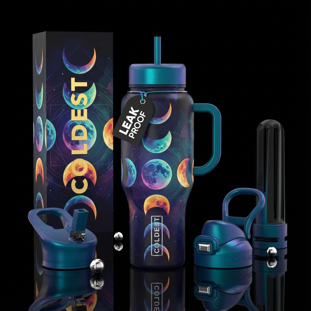 Moon phases water bottle design