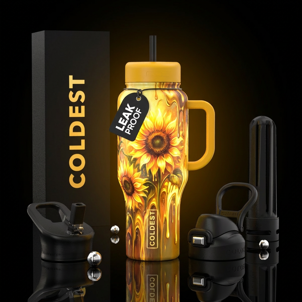 sunflower, fresh, glowie, beautiul, vibrant, artis... water bottle design