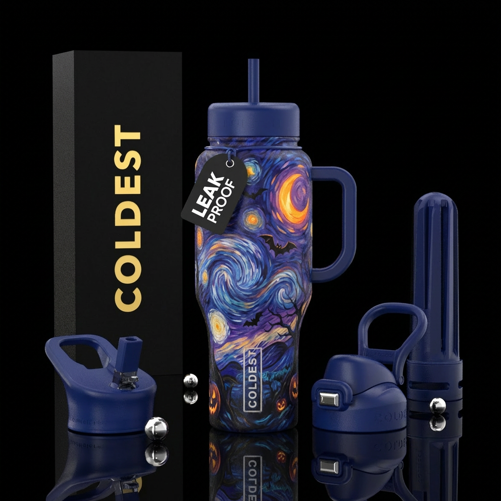 Starry nights Halloween version water bottle design
