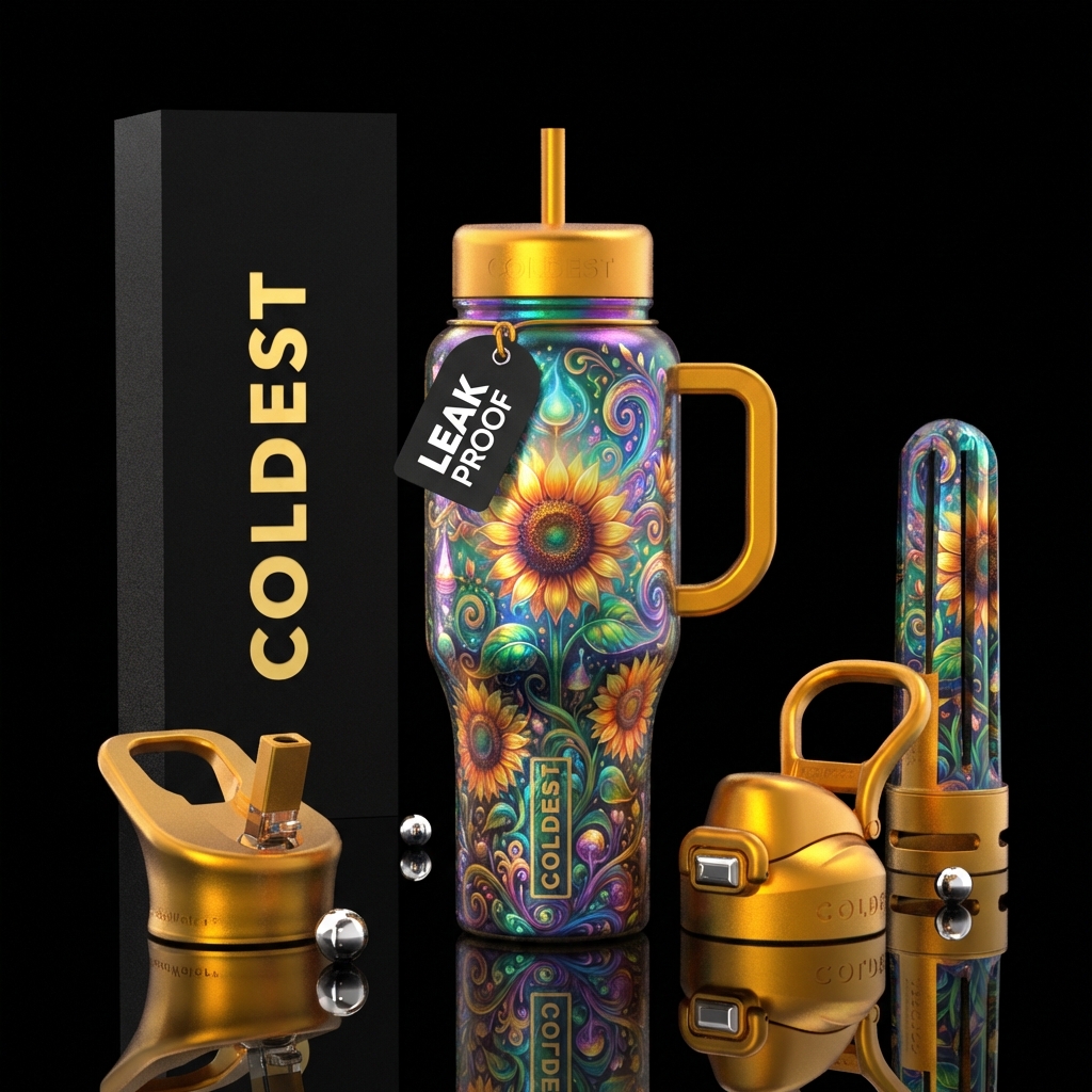 Chromatic, sunflower, fantasy, magical, whimsical,... water bottle design