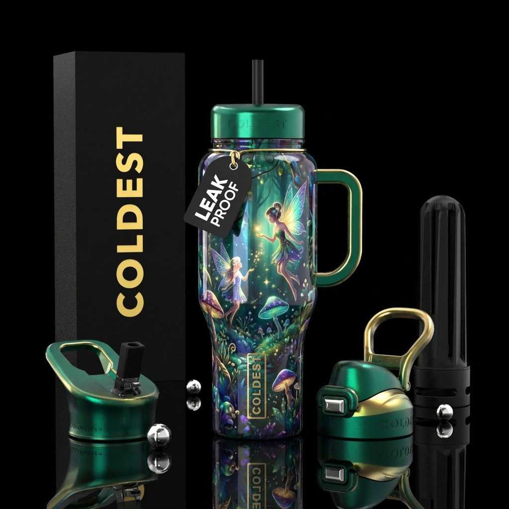Fairies in the deep forest, shiny, magic, happines... water bottle design