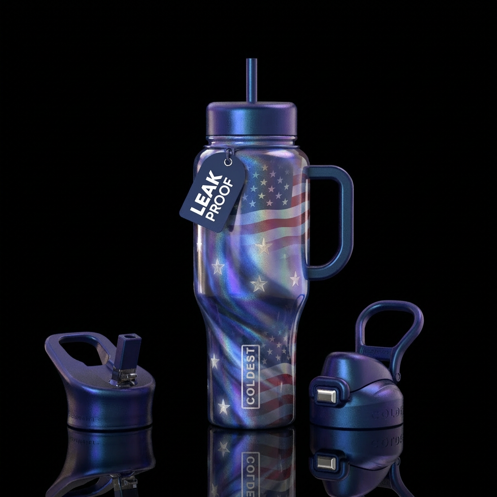 patriotic, midsummer, harmonious, iridescent, midn... water bottle design
