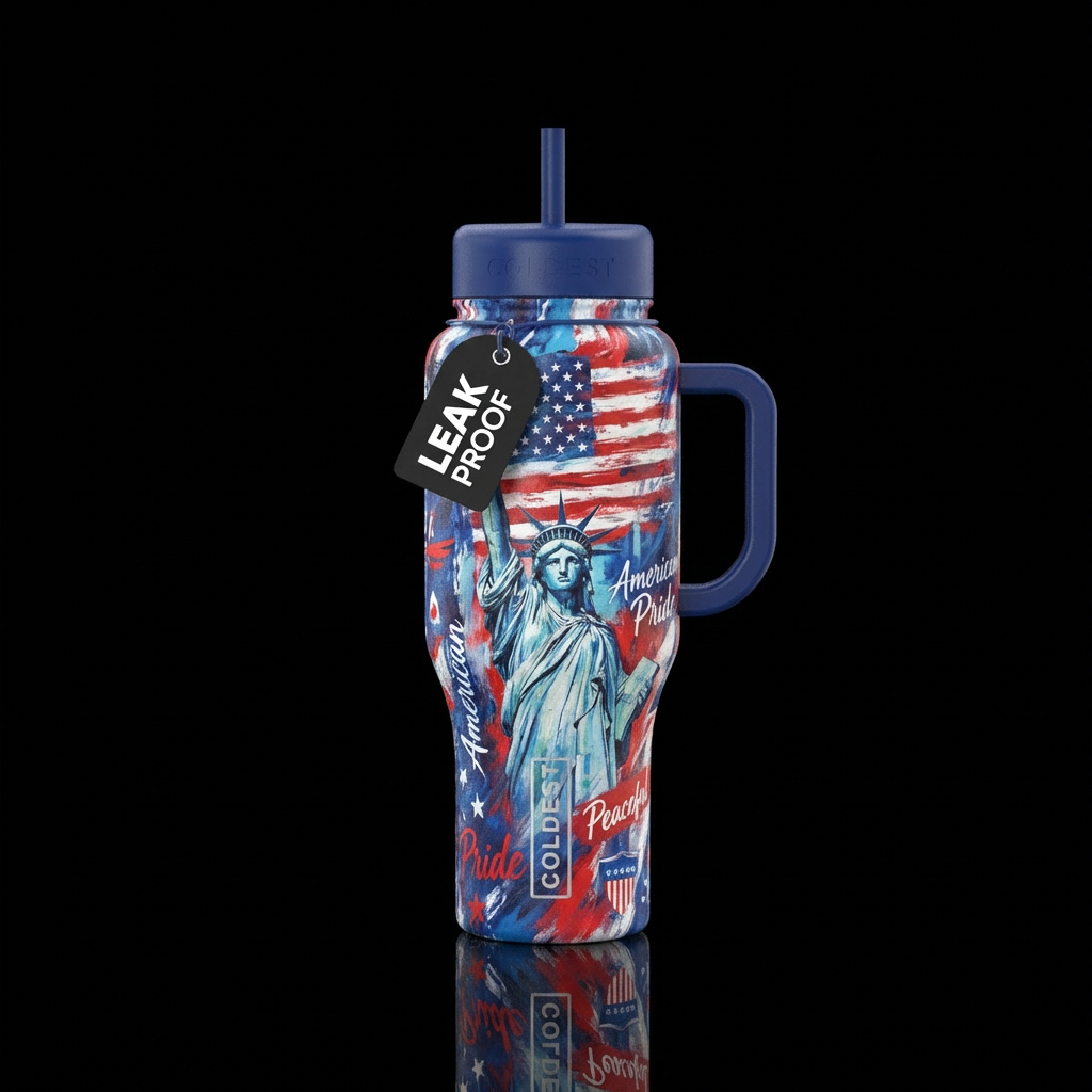 American pride, acid wash, flag, lady liberty, pri... water bottle design