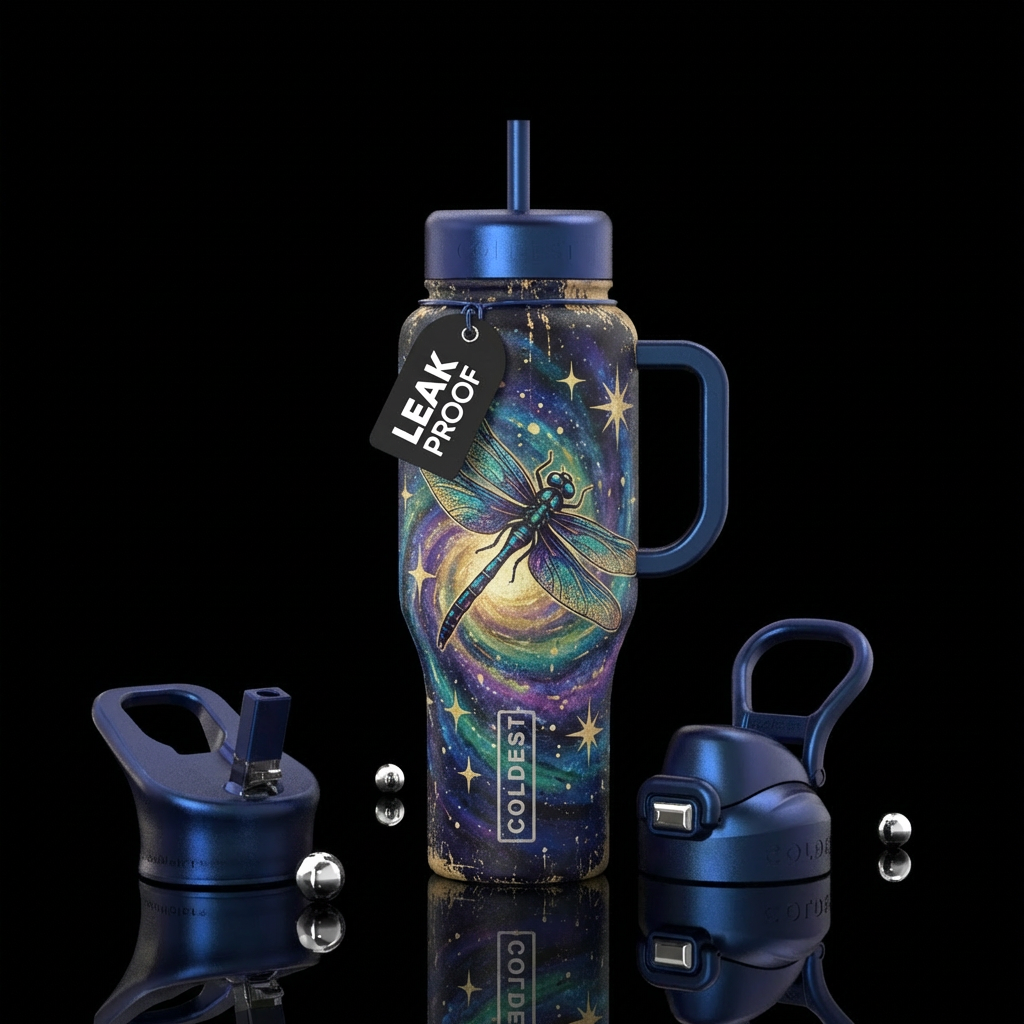 bold, starry night, running, captivating, soft, di... water bottle design