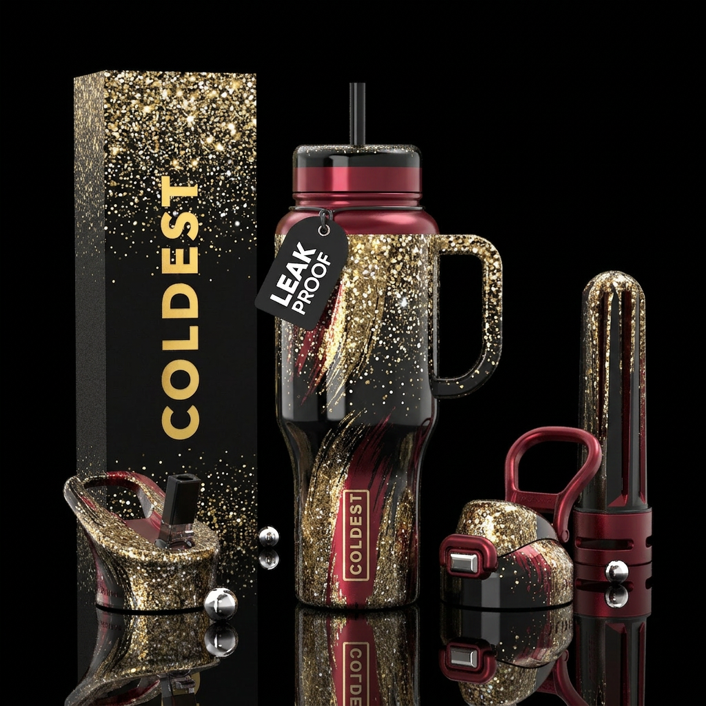 Gold and silver sparkles, New Years Eve, celebrate... water bottle design