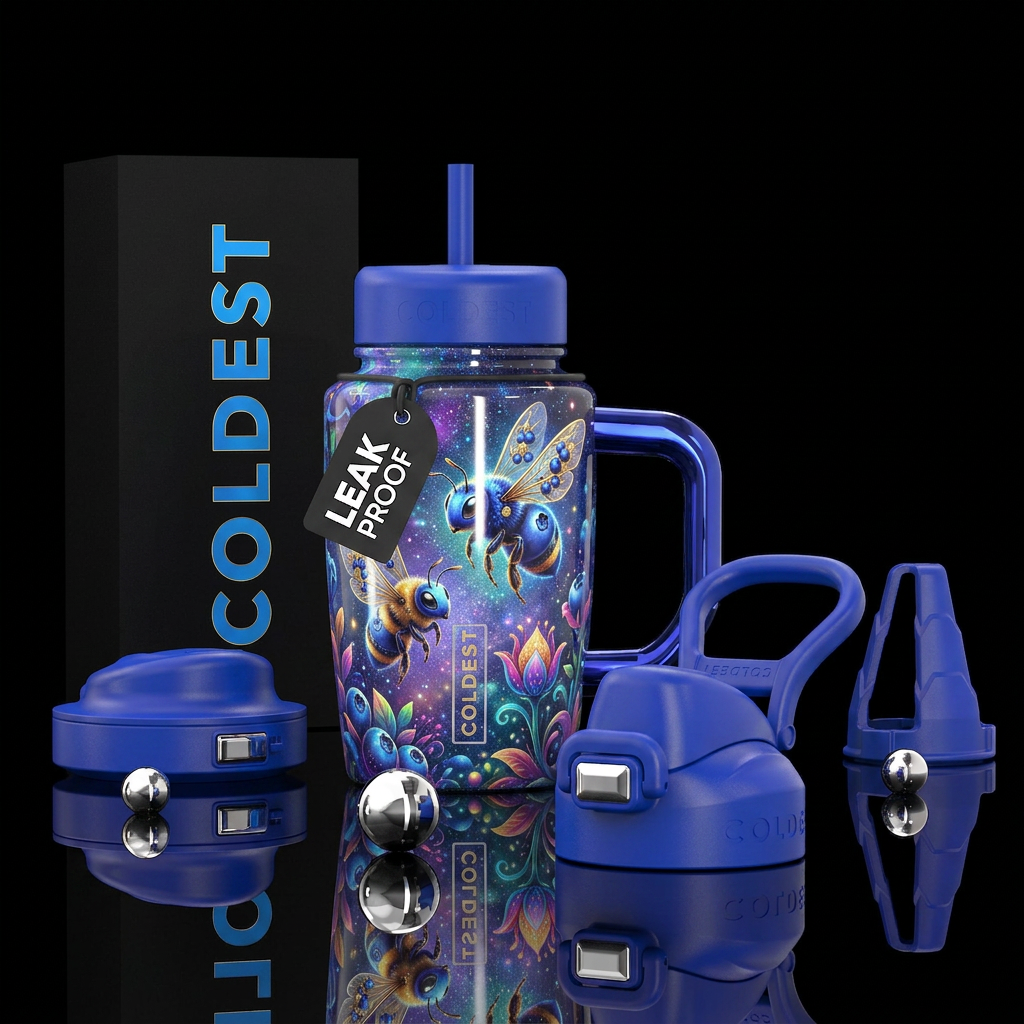Blueberry bees, funny, cute,, glossy, fantasy, opu... water bottle design
