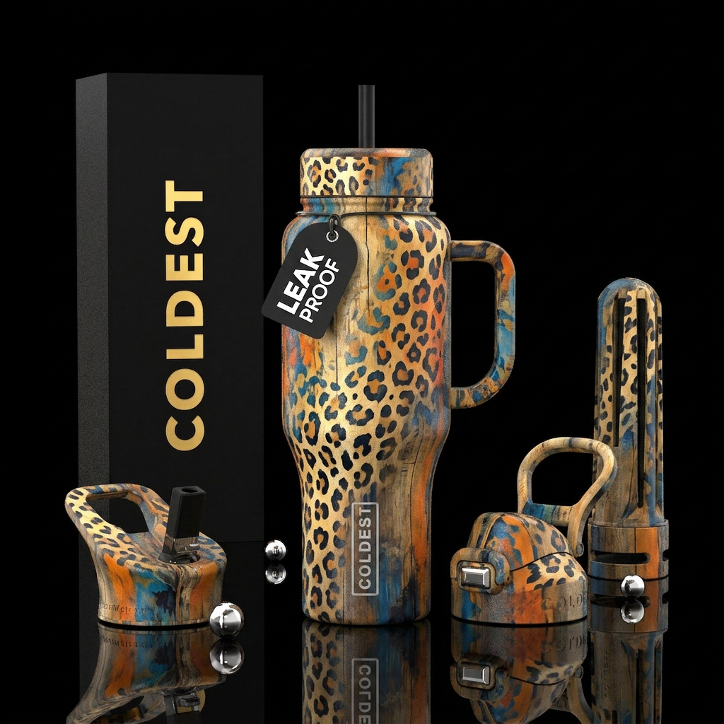 euphoric, leopard, tundra, elegant, champagne, bur... water bottle design