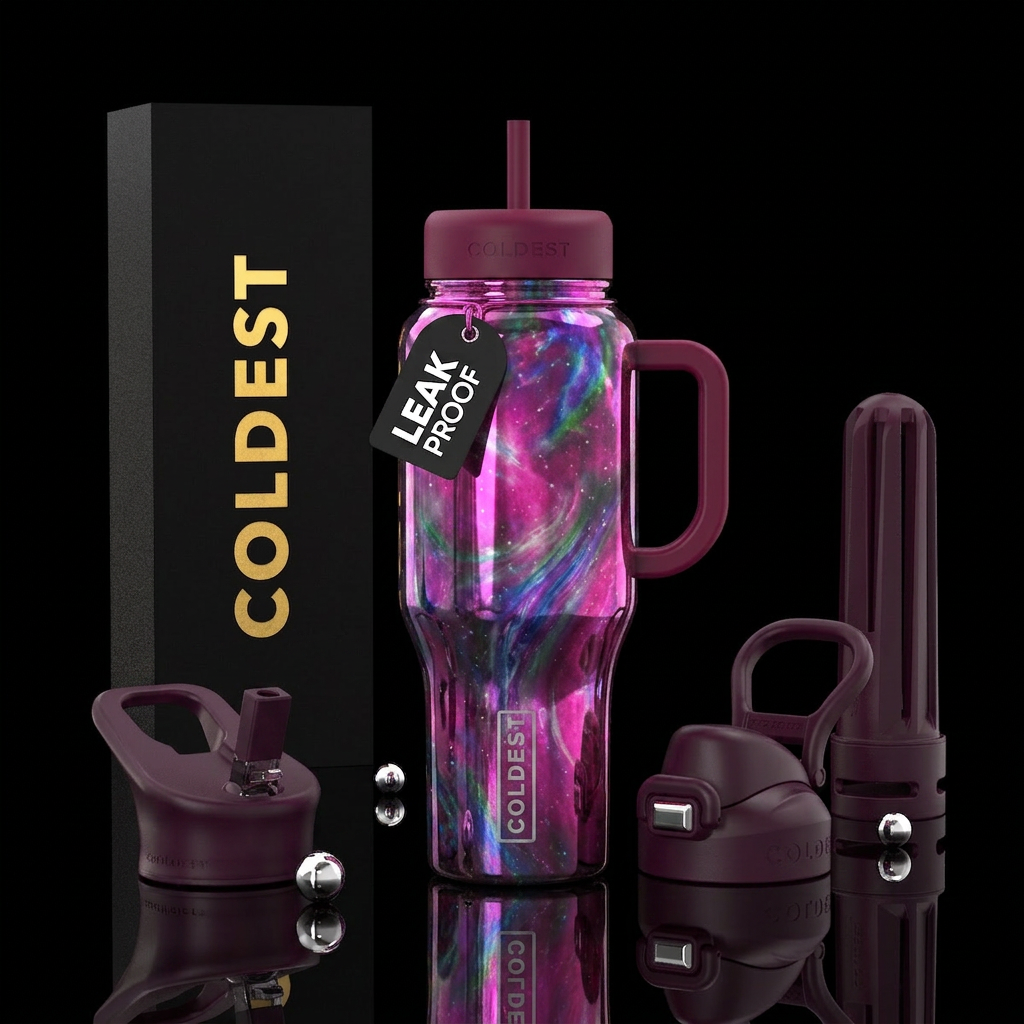 cosmos, minimalist, chromatic, ethereal, energetic... water bottle design