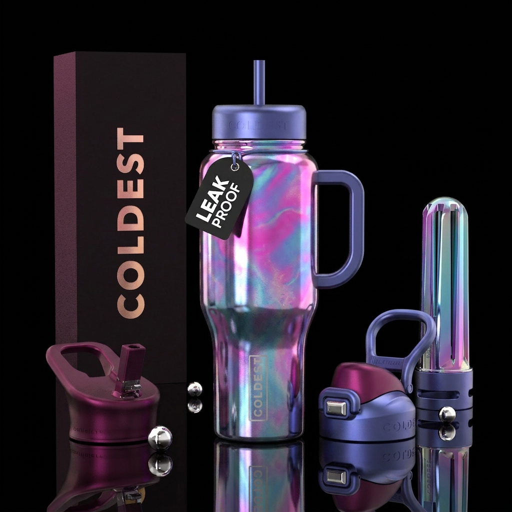 cosmos, minimalist, chromatic, ethereal, energetic... water bottle design