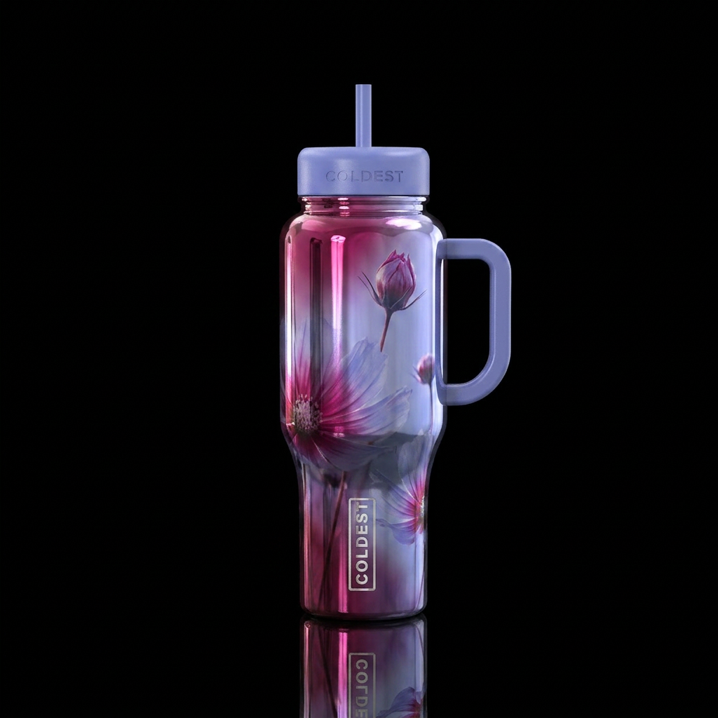 Spring flowers in the bud, cosmos, minimalist, chr... water bottle design