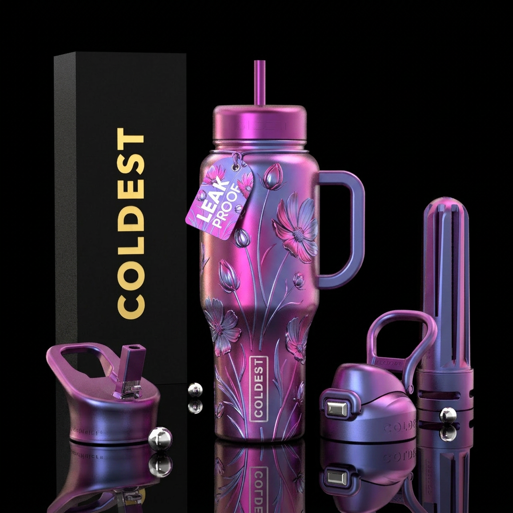 Spring flowers in the bud, cosmos, minimalist, chr... water bottle design