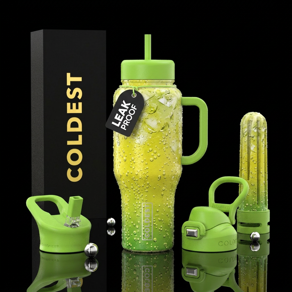 Lemon lime soda, bubbles, ice chips, sweaty, refre... water bottle design