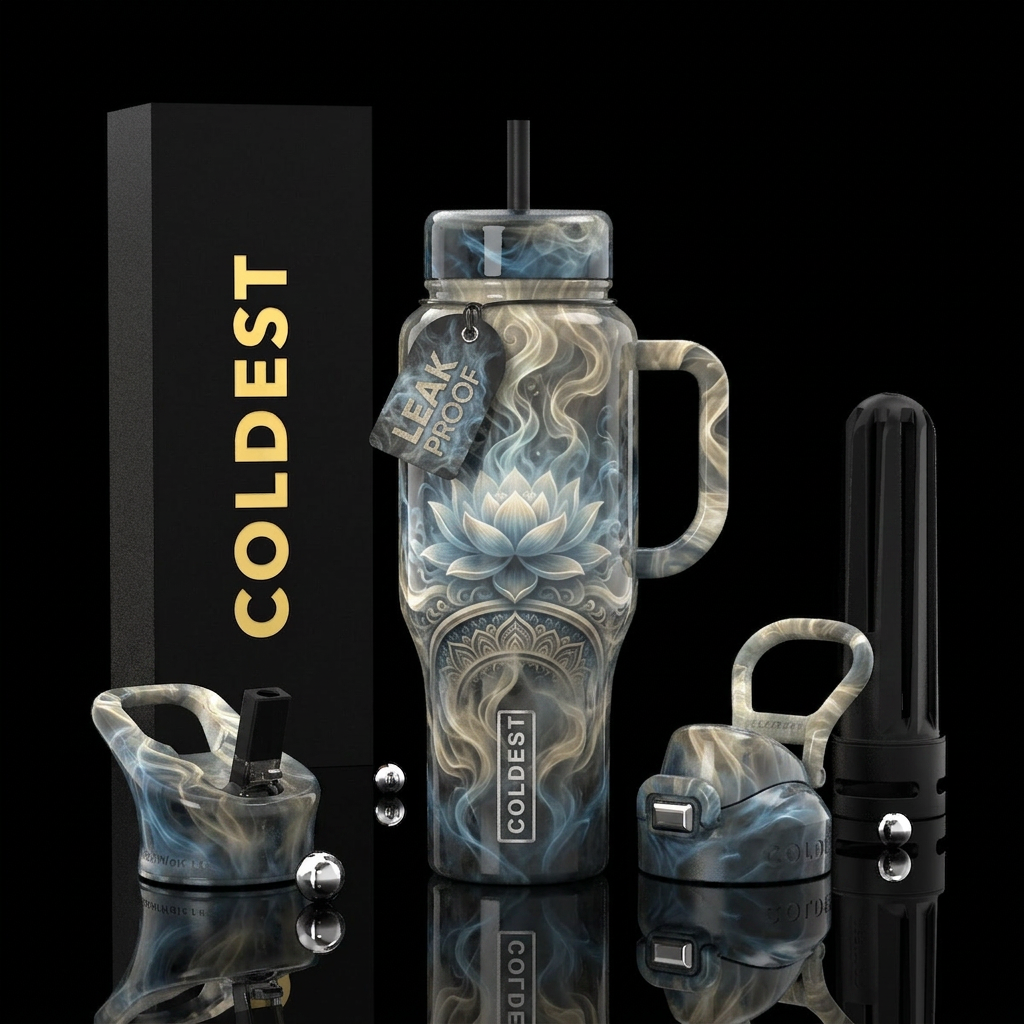 Realism, Misty, zen, Lotus sitting on arched Mande... water bottle design
