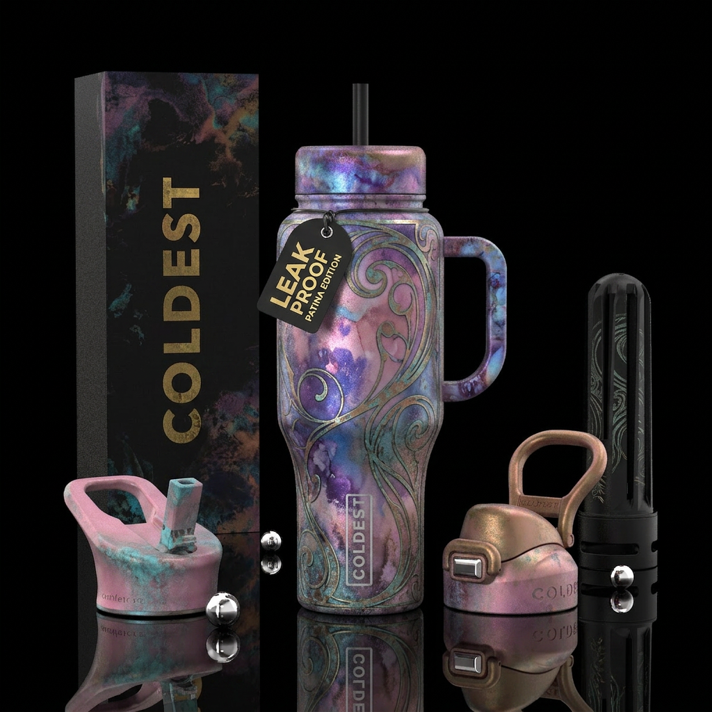 Bright, contrast, Barely berry bruh,, patina, extr... water bottle design