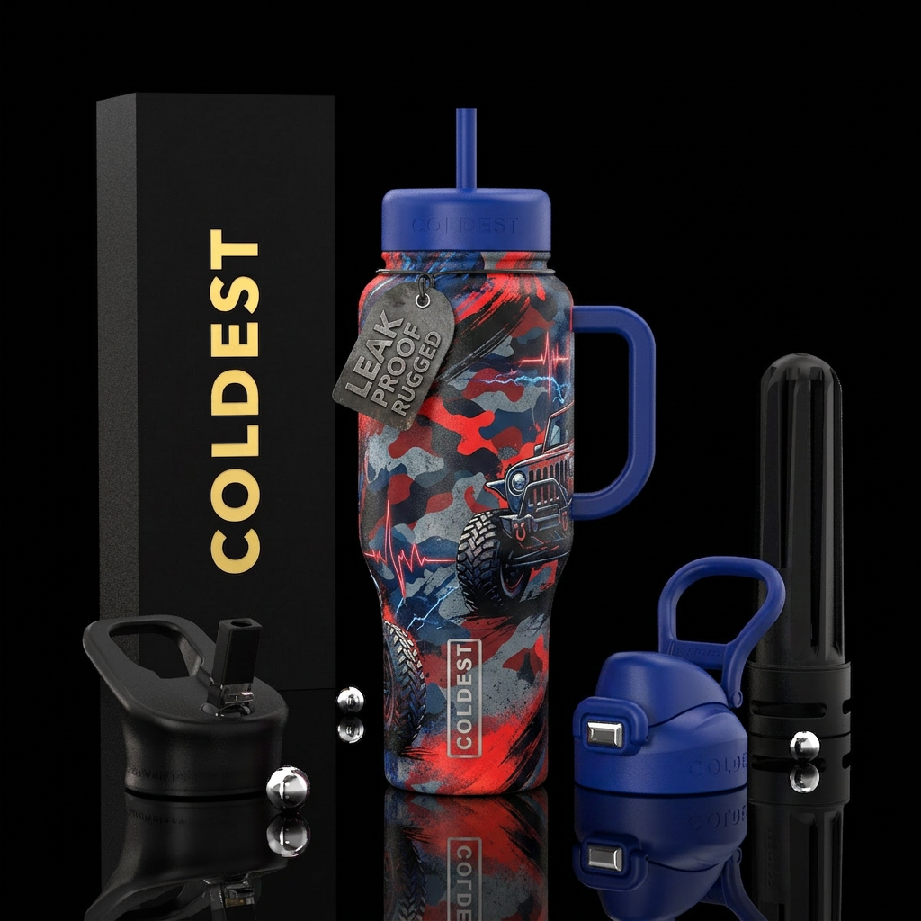 Mixed media, Big tires, jeep, Rough terrain, Camo,... water bottle design