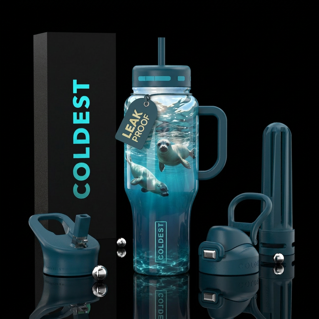 young seals playing at thee surface of the water, ... water bottle design