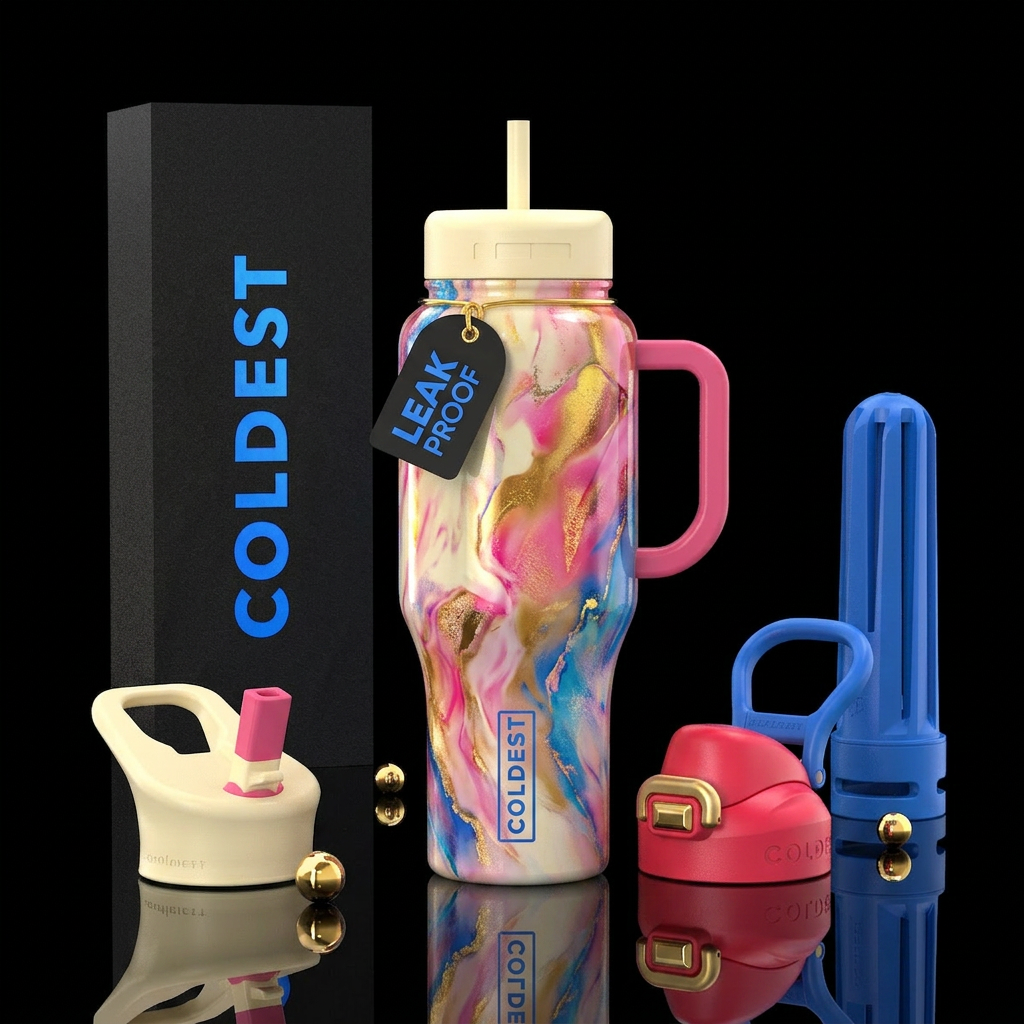 cream, pink, gold, blue, abstract, blended,, spell... water bottle design