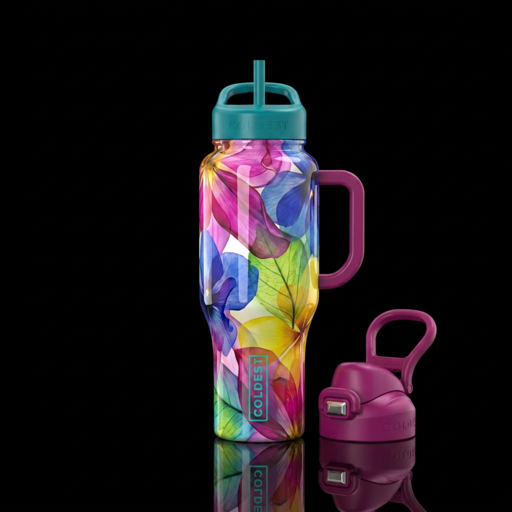 Floral, sheer, up close details, summer color, flu... water bottle design