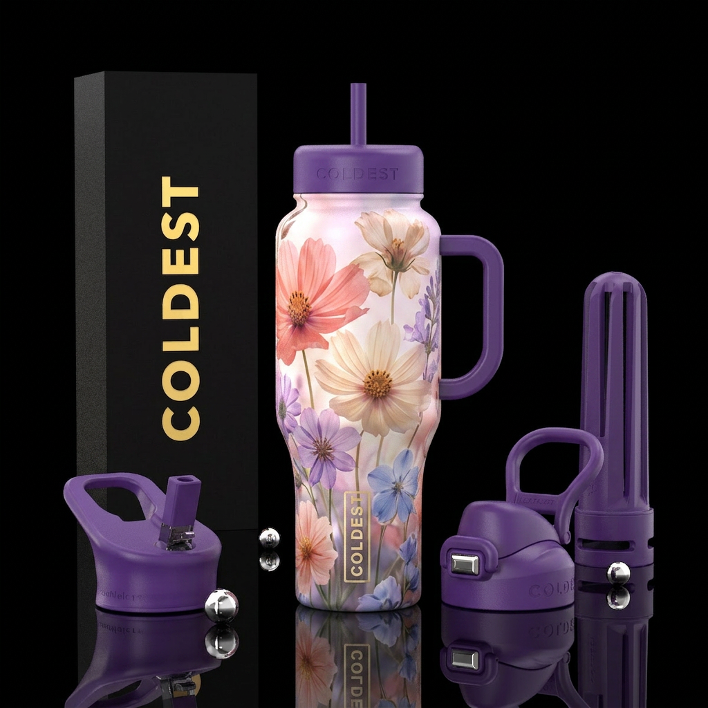 Floral, sheer, up close details, summer color, flu... water bottle design
