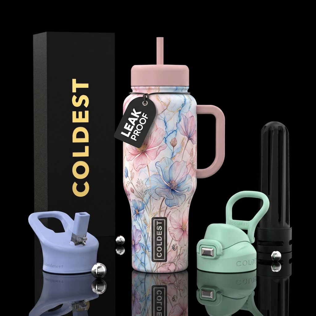Floral, sheer, up close details, summer color, flu... water bottle design