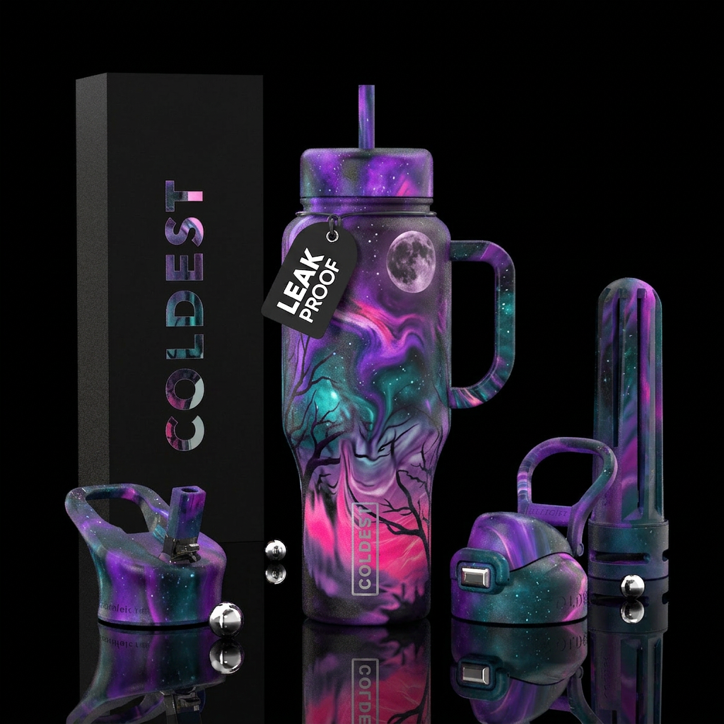 Cosmic light, dark forest, gloom, foggy, melting,,... water bottle design