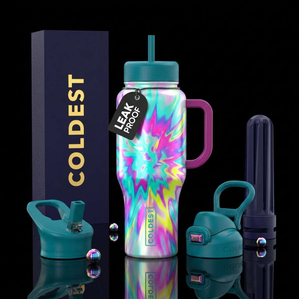 Bright colors, swirling,, playful, liquid, pearles... water bottle design