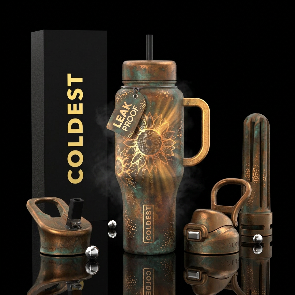 Sunflower, transparent, wild, bohemian, surreal, a... water bottle design
