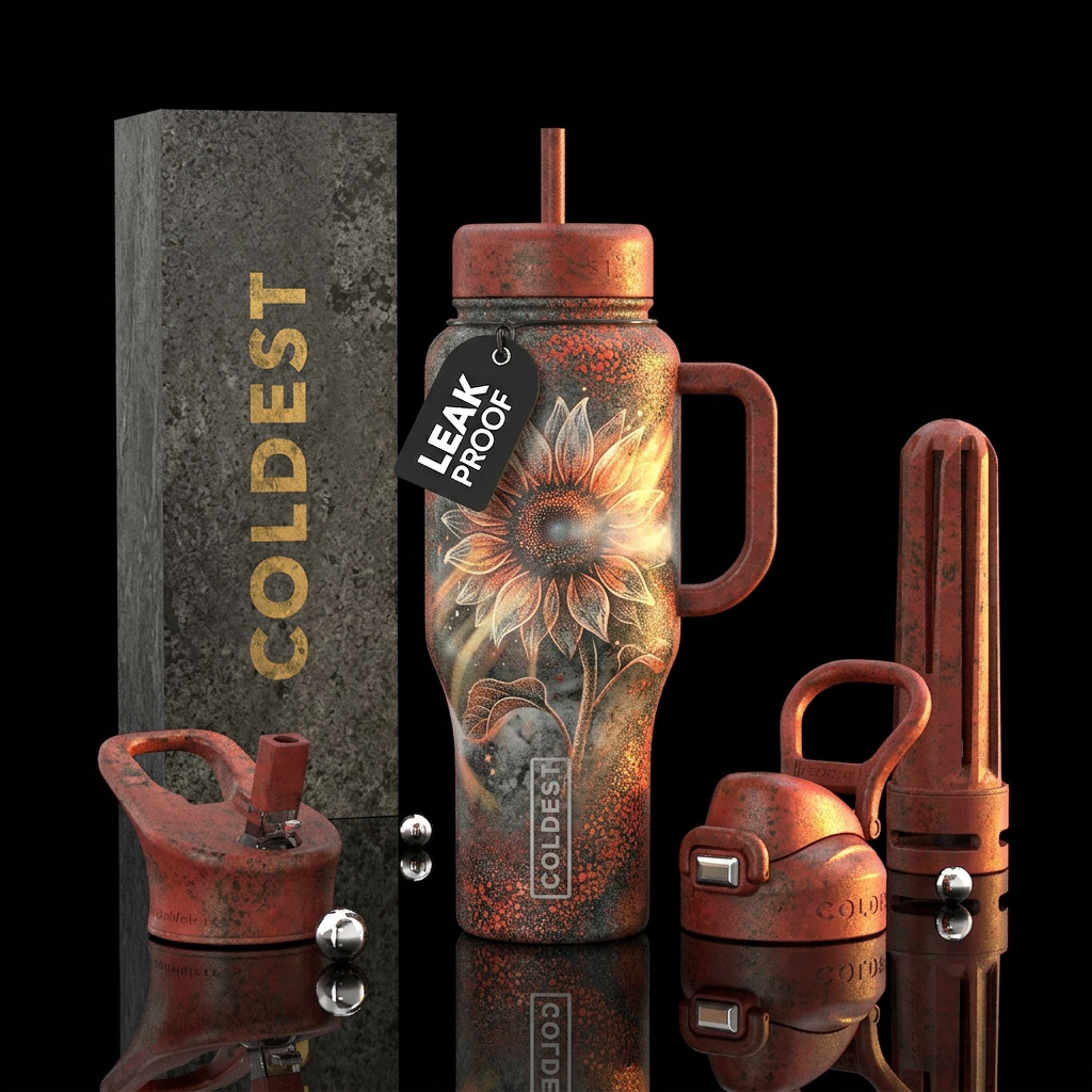 Sunflower, transparent, wild, bohemian, surreal, a... water bottle design
