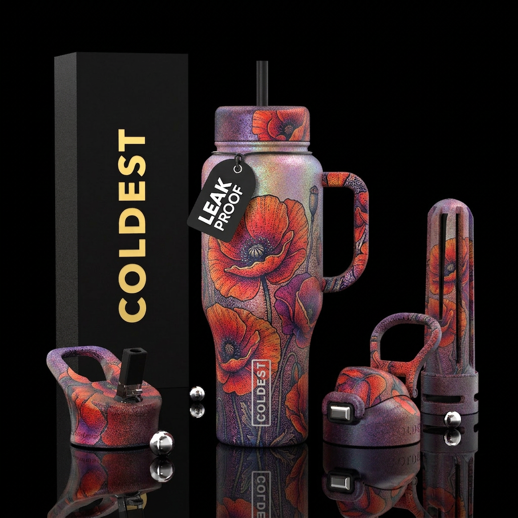 Bright colored Poppies, transparent, wild, bohemia... water bottle design