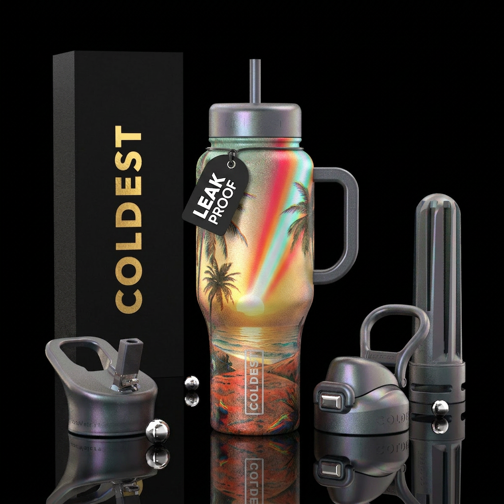 Palm trees, beach, transparent, wild, bohemian, su... water bottle design