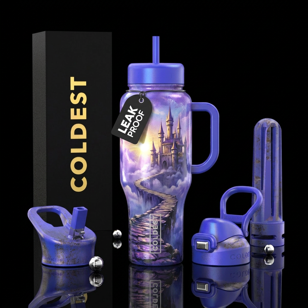 Path to Castle in the sky, purples and blues, real... water bottle design