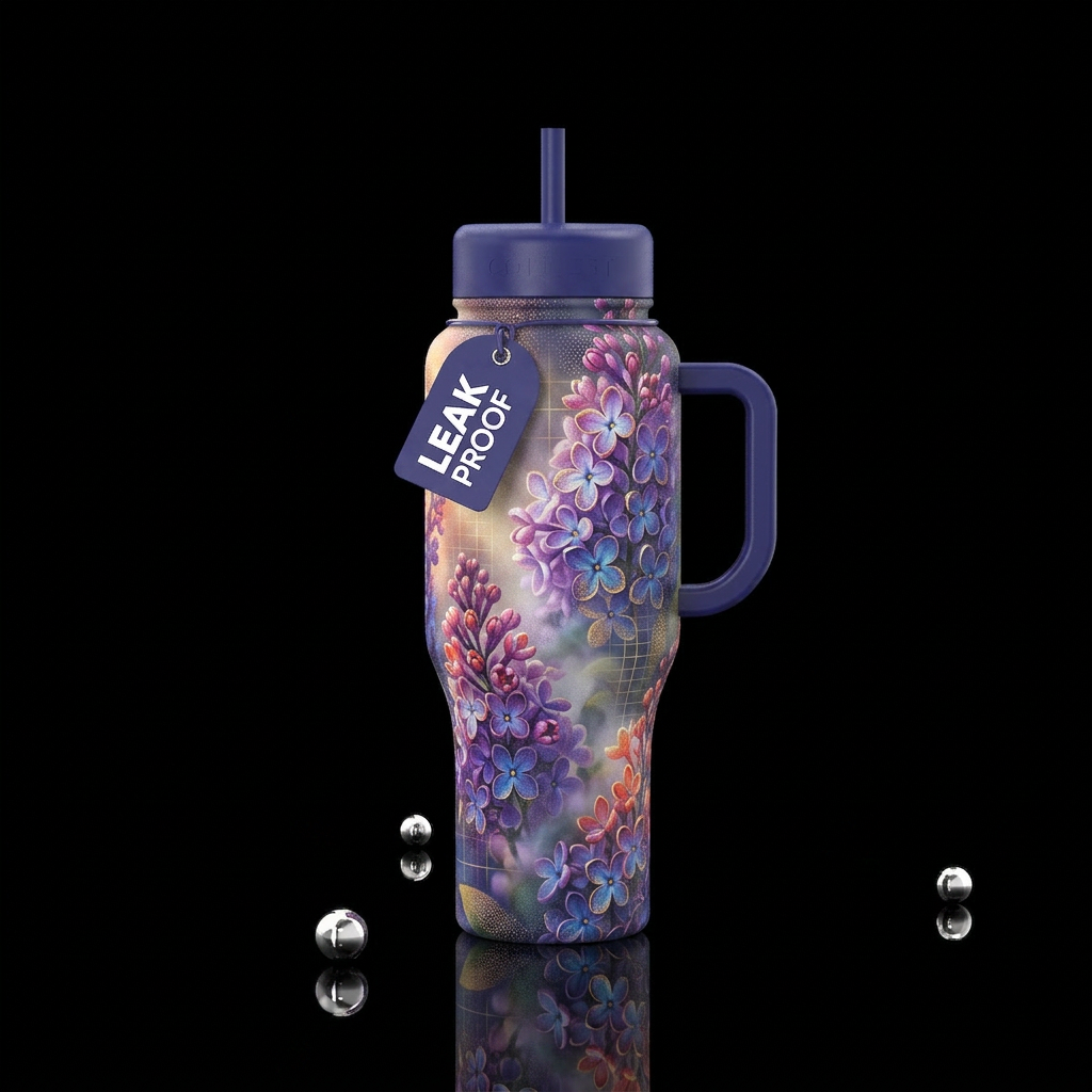 Butterfly bush, lilacs, Flowers of purples and blu... water bottle design