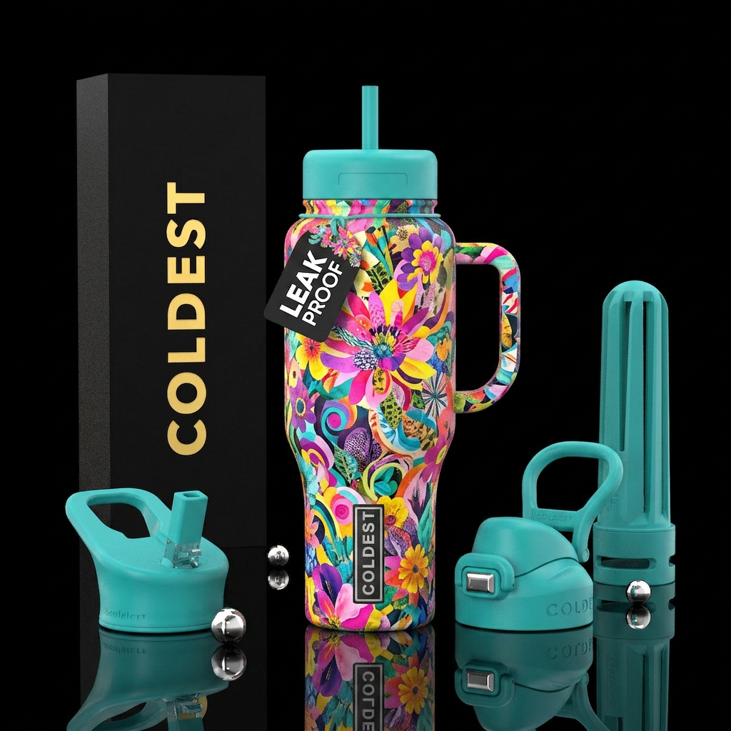 Abstract, flowers, cheerful, happy, bright, collag... water bottle design