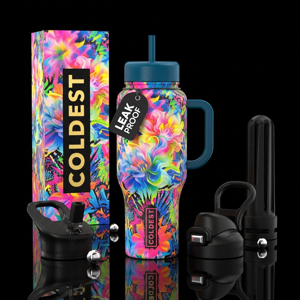 Flowing, misty, Abstract, flowers, cheerful, happy... water bottle design