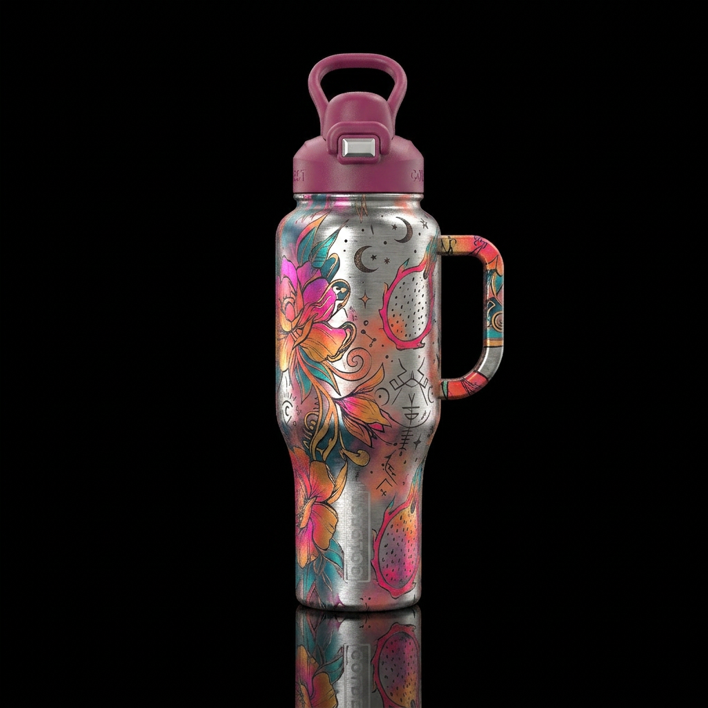 Flowing, misty, Abstract, flowers, cheerful, happy... water bottle design