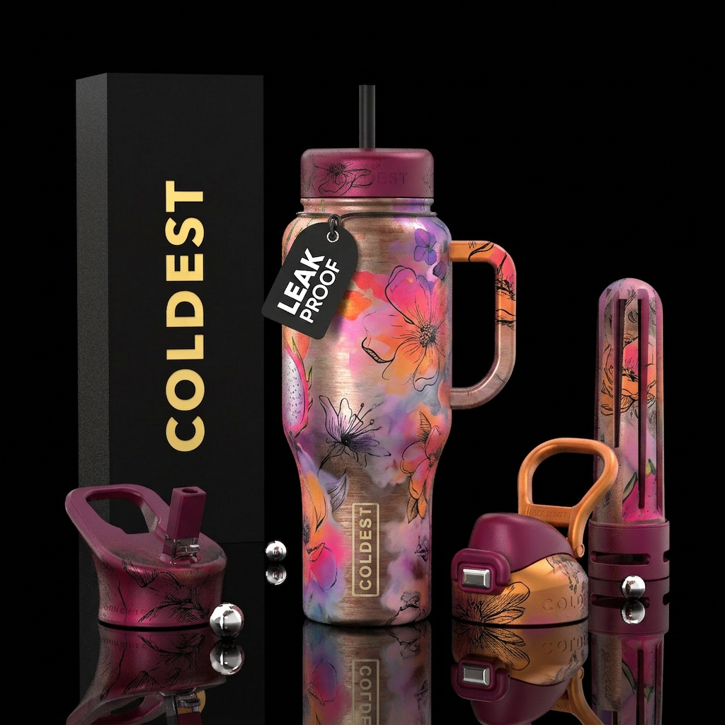 Flowing, misty, Abstract, flowers, cheerful, happy... water bottle design