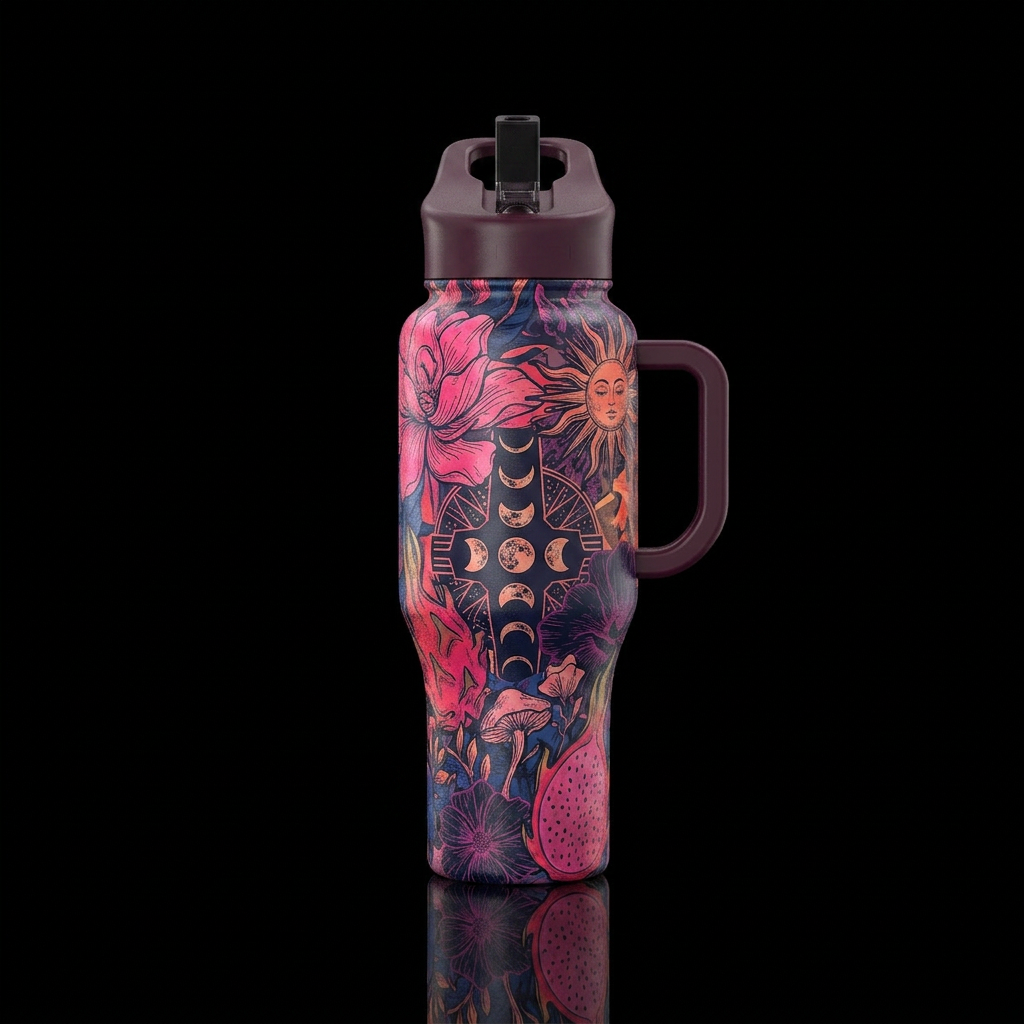 Sunshine, Flowing, misty, Abstract, flowers, cheer... water bottle design