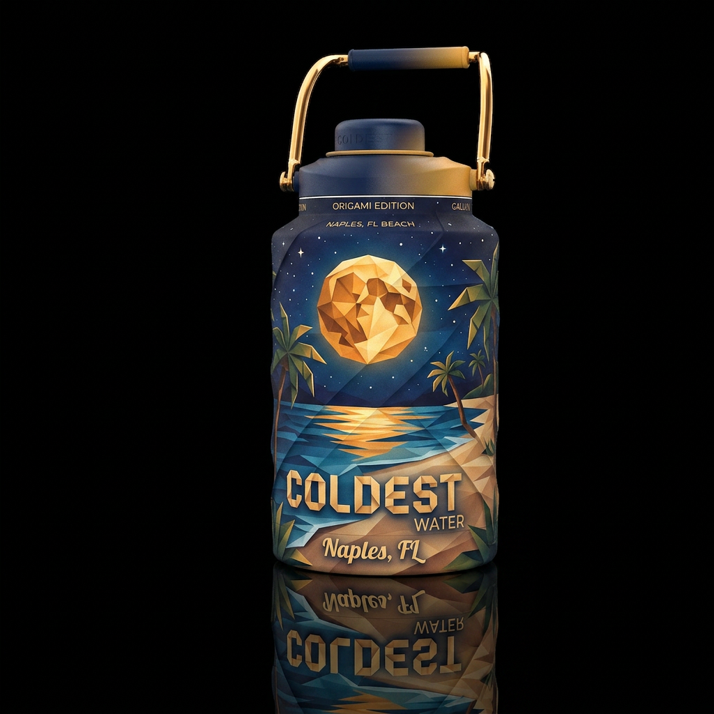 Oragami gallon Coldest bottle, Naples FL beach,, o... water bottle design