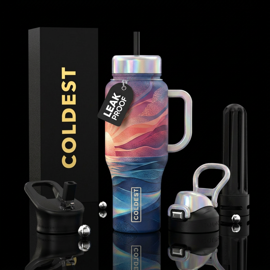 Deep blue,, sunrise, opalescent, mature, modest, t... water bottle design