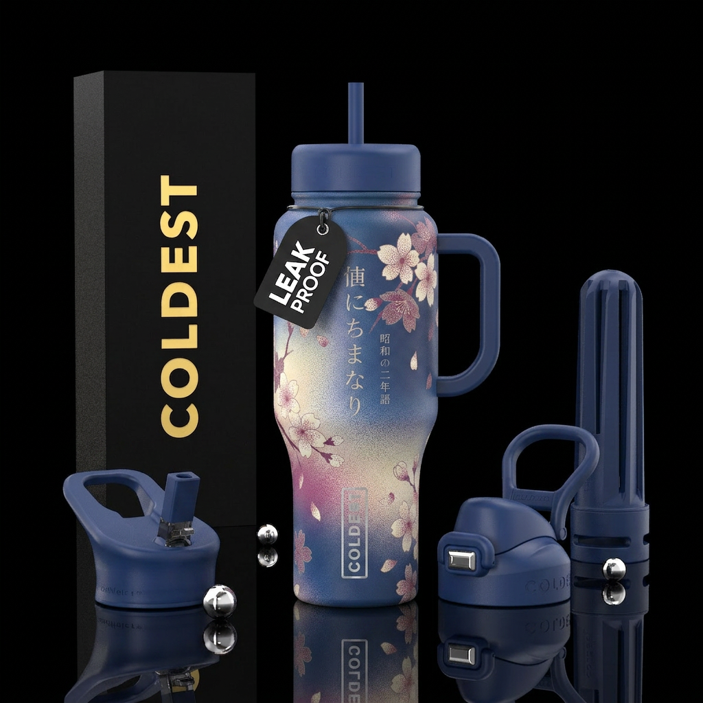 Deep blue, sunrise, opalescent, mature, modest, ty... water bottle design
