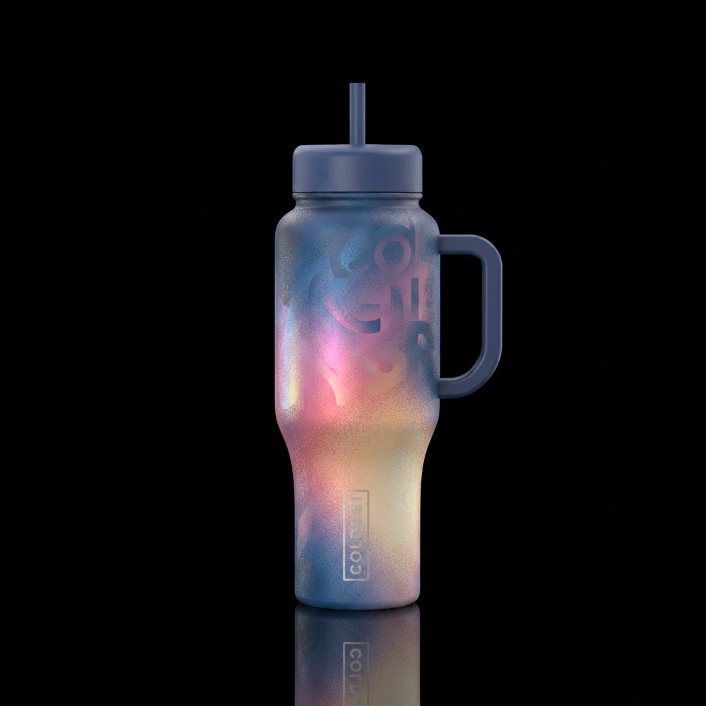 Deep blue, pink, sunrise, opalescent, mature, mode... water bottle design