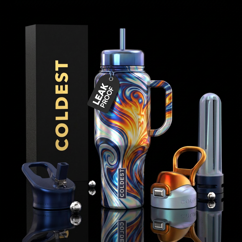 psychedelic, energetic, sunrise, opulent, peaceful... water bottle design